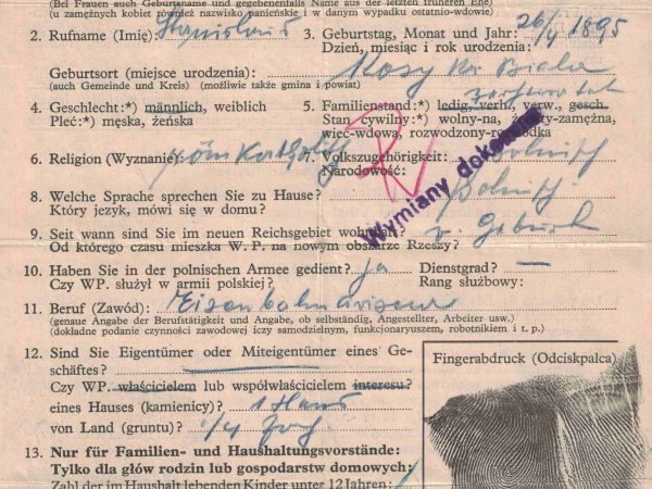 Palcówka czyli „zgłoszenie celem policyjnego stwierdzenia ludności” 1939